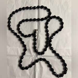 Vintage Faceted Cut Black Glass Beaded 36” Necklace